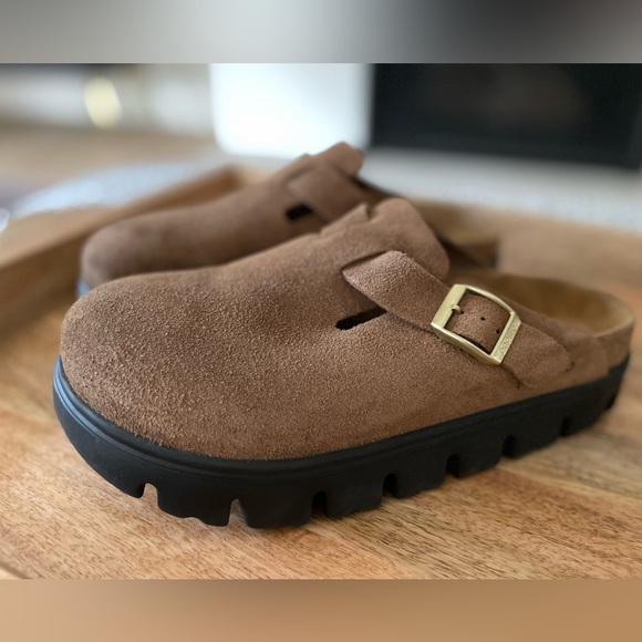 Birkenstock Papillio Boston Chunky Suede Leather Dark Tea Brown Size 39 Size 8 - Picture 4 of 11